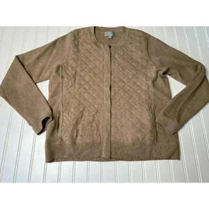 PURE COLLECTION Cashmere Tan Women Cardigan Sweater Snap Quilted 12 Large. 455